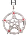 Red Crystal Pentagram Silver Tone Pewter Pendant Necklace
