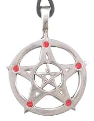 Red Crystal Pentagram Pewter Pendant Necklace