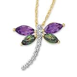 Gordon's Jewelers Mystic Topaz and Amethyst Dragonfly Pendant with Diamond Accents in 10K Gold other stones