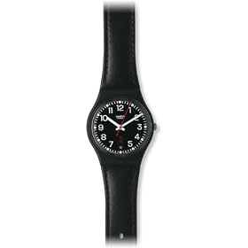 Swatch Unisex Red Sunday Black Dial and Leather Strap Watch