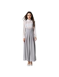 Apparel: Caracilia Womens High Waist Wide Leg Pants With Shoulder Strap Asian Medium Gray