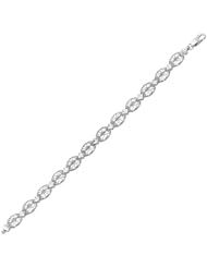 14K White Gold Antique Vintage Look Filigree Oval Link Bracelet