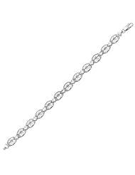 14K White Gold Antique Vintage Look Filigree Oval Link Bracelet