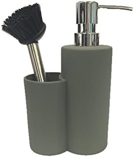 Dishwasher Soap Dispenser and Holder with Stainless Steel Brush, Sink Caddy by PEEL Co. (Grey)
