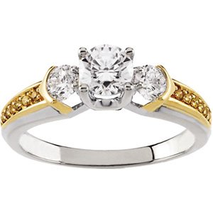 14K White Gold Natural Yellow and White Diamond Three-Stone Ring