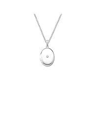 Sterling Silver Oval Locket with Diamond-Accent, 18"