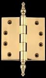 4 x 4 inch Door Hinge w/ finial - Bright Solid Brass