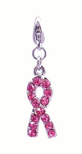 Charm Clip Breast Cancer Awareness Crystal Ribbon