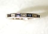 Platinum Anniversary or Stacking Band, Channel Set Half Circle with Alternating Baguette Shape Sapphire and Diamond, Ring Size 6 (T.w 0.45)
