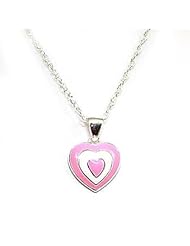 Toc Sterling Silver Pink Enamel Heart Pendant on 16 Inch Chain