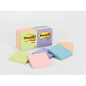 Post-it� Notes, Original Pad, 3 Inches x 3 Inches, Assorted Pastel Colors, 12 Pads per Pack