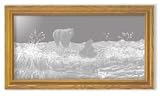 Bear Art Etching in Framed Wall Mirror, Solid Oak Frame, Hand-Rubbed Finish, 15 x 27 inches
