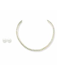 Sterling Silver 6-6.5mm Freshwater Cult. Pearl Earrings & Necklace Set
