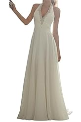 Sexy V-neck Halter Lace Crystals Open-Back Crystal Chiffon  Dress