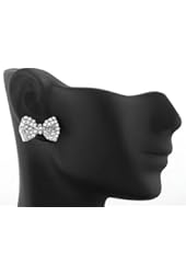 2 Pairs of Silvertone with Clear Iced Out Mini Style Bow Stud Earrings