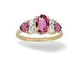 14K Yellow Gold Genuine Oval Pink Tourmaline and Diamond 3-Stone Ring
