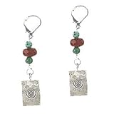 Sterling Silver, Red Jasper and Turquoise Gemstone Drop Earrings