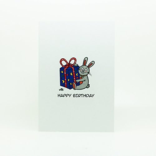 Birthday Card with Silver Bar, Rabbit with Gift, Envelope Included