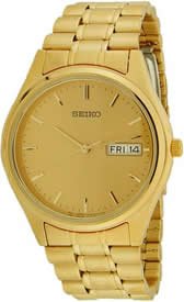 Seiko Wrist Watches-Seiko SJN042 Men's Watch Gold Band Gold Dial