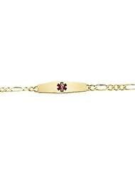 Engravable Medical ID Bracelet with Red Enamel in 14k Yellow Gold