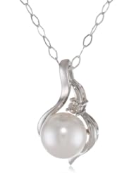 DiAura Sterling Silver 8mm Swarovski Pearl and Diamond Necklace, 18"