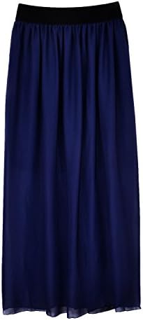 Ninestpain Women's Beach Basic Elastic Waist Double-layer Long Maxi Skirts Deep Blue single