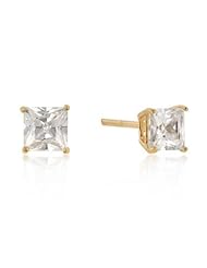 5mm New Sterling Princess Cut Studs Gold Earrings
