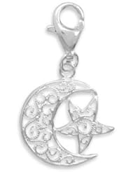 Filigree Moon and Star Charm with Lobster Clasp