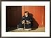 A man sits in the sun in Ulaanbaatar, Mongolia Subject Framed Art Poster Print by Ed George, 29x21