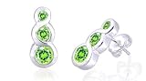 Round Cut Peridot Three Stone Drop Earrings Sterling Silver