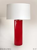 Cadmium Red Glazed Cylinder Table Lamp with White Handkerchief Linen Shade