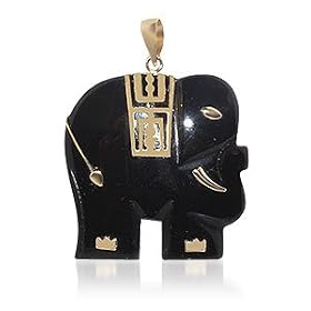 Classic 14 KT Yellow Gold Black Onyx 14K Elephant Pendant 14K Charm by Black Onyx Pendant