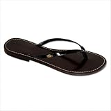 Women's Skinny Leather Flip Flop in Black Patent Color: Black Patent, Size: 8