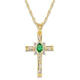 Search : 14K Yellow Gold Diamond and Emerald Cross Pendant