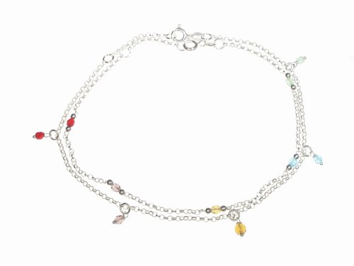 Italian Sterling Silver Color Beads Fashion Anklet Set