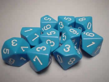 Chessex Dice Sets: Opaque Light Blue with White - Ten Sided Die d10 Set (10) 
Chessex Dice Sets: Opaque Light Blue with White - Ten Sided Die d10 Set (10)