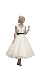 Short Sleeves Sweetheart Lace Tea Length Wedding Dress 