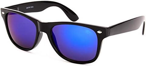 8841 Modern Classic Wayfarer Sunglasses, Spring Hinge (Black Frame/Indigo Flash Lens)