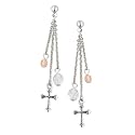Pewter Fleur-de-Lis Cross w/ Beads Dangle Earrings by Bob Siemon