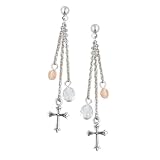 Pewter Fleur-de-Lis Cross w/ Beads Dangle Earrings by Bob Siemon