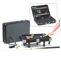 Click here to buy Deluxe Mini Pool Table in Aluminum Case by Cardinal Industries.