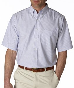 UltraClub Men's Classic Wrinkle-Free Short-Sleeve Oxford (Blue/White) (Medium)
