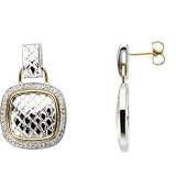 Sterling Silver and 14K Yellow Gold Diamond Earrings