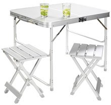 Koffertisch + 2 Hocker, Aluminium