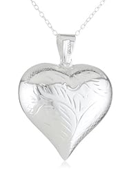 Sterling Silver Etched Puffed Heart Pendant Necklace, 18"