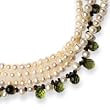 Sterling Silver Garnet/Green Qtz Crystal/White Cultured Pearl Necklace - 18 Inch
