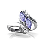 14K White Gold Marquise Genuine Tanzanite Bypass Ring