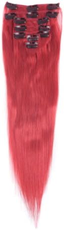 Fohair 16"-32" Red Silky Straight Clip in on Indian Remy Human Hair Extensions Sets 9 Pieces