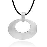 Sterling Silver .925 Oval Disc Silk Cord Pendant