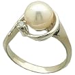 14K White Gold Cultured White Pearl & Diamond Ring